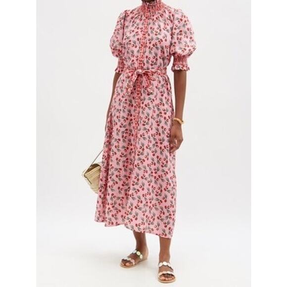 Muzungu Sisters Alexia Dress in Linen Pink Berry Snail Candy Print Size Large - Picture 1 of 12